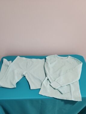 Light Aqua Waffle Knit Two-Piece Loungewear Set (Long Johns)